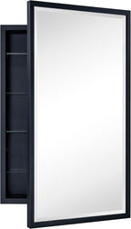 TEHOME Black Recessed Bathroom Medicine Cabinet with Mirror Squared Corner Rectangle Metal Framed Medicine Cabinet with Beveled Mirror 20x30''