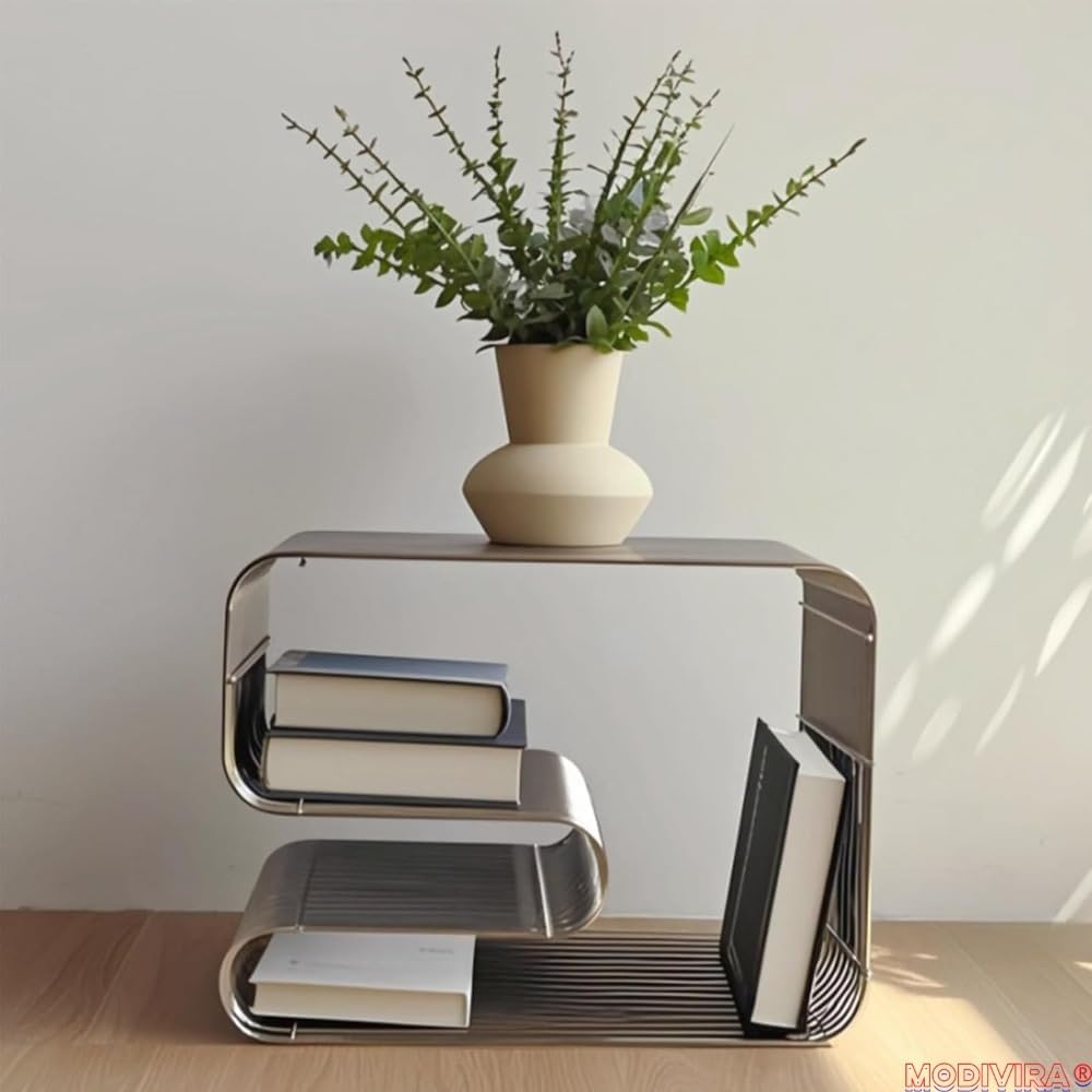 Metal Side Table Metal End Table Nightstand Small End Table Multi-Purpose for Living Room Bedroom Storage Shelf Small Space Desktop Shelf (Silver)