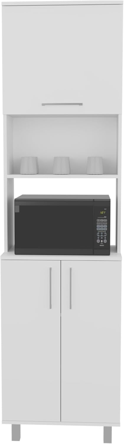21.7" D*15.4" D*80.3" H Corner Freestanding Kitchen Pantry with 4 Shelves, Top Single Door & Lower Double Door, Rectangular Storage Cabinet, Modern, for Living Room, Dining Room, White