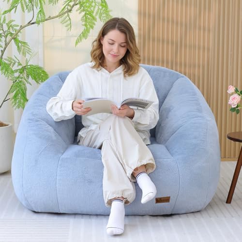 Giant Bean Bag Chair for Adults, Teens and Kids, Cozy Fluffy Corduroy Beanbag Chair with Filler, Large Floor Lounge Sofa for Living Room, Bedroom, Dorm, Gaming and Reading(XL-Light Blue)