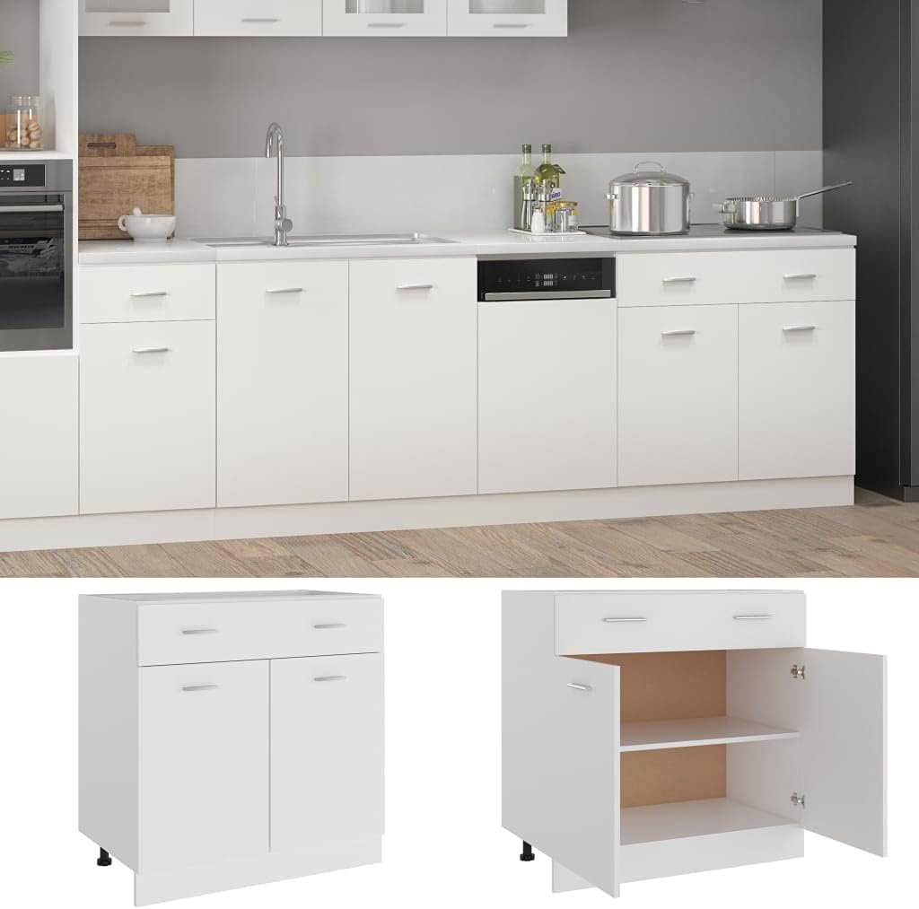 White Engineered Wood Drawer Bottom Cabinet, Modern Kitchen Storage with Smooth Lines, Space-Saving Pantry Solution, Freestanding Furniture for Dining Room