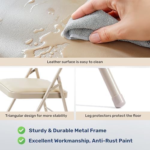 InfiniPower Folding Chairs 4 Pack with Vinyl-Padded Cushion and Back, Sturdy Metal Steel Foldable Chair, Portable Stackable Commercial Guest Seat for Indoor/Outdoor Events, Home, Office Use, Khaki