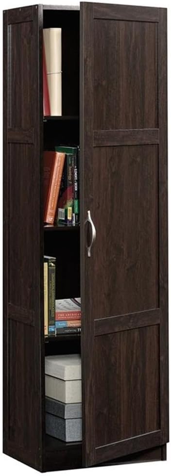 Pemberly Row Wood Storage Pantry, 60 in Height, Raised Panel Doors, Engineered Wood, Cinnamon Cherry Finish, Adjustable Shelves, Hidden Storage, Tall Cabinet for Kitchen, Dining Room, Office Use
