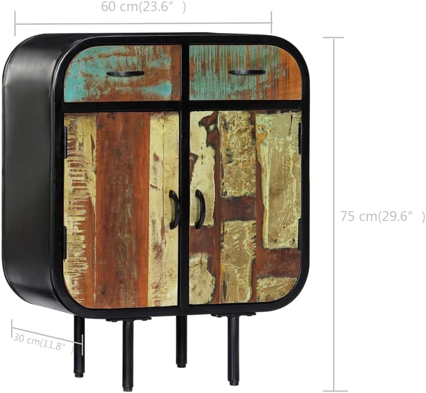 Vintage Industrial Sideboard with Solid Reclaimed Wood and Powder-Coated Iron, 4 Colors Rustic Storage Cabinet for Living Room Dining Area Home Office, Handcrafted Design