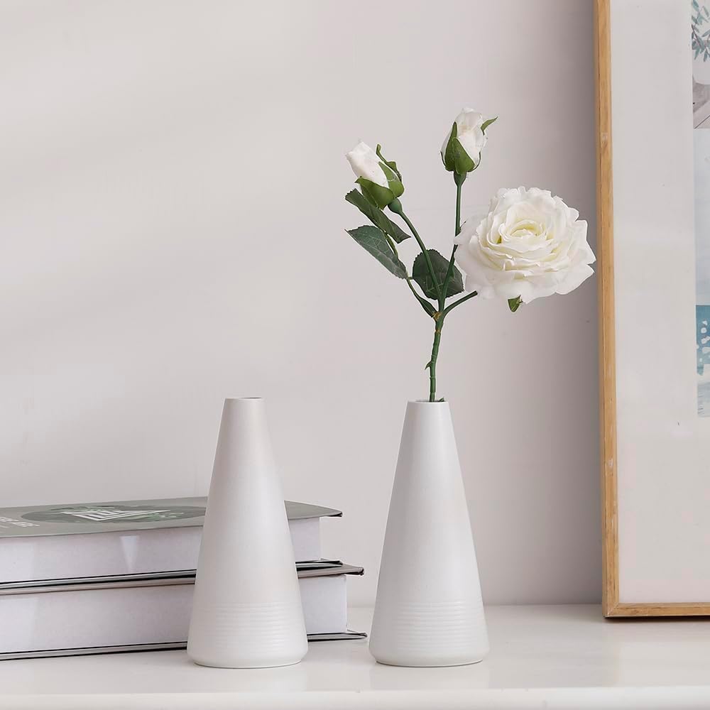 2-Piece White Matte Ceramic vase Set, Farmhouse Decoration, Decorative vase, Suitable for Kitchen, Bedroom, Office, Living Room, Bathroom, and Shelf Center Dining Table Decoration