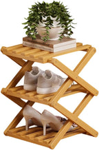 Foldable Shoe Rack, 1 Pack Multi Tier Bamboo Vertical Shoe Organizer Tall for Multifunctional Narrow Shoe Shelf, Space Saving Footwear Holder Unit for Entryway Closet Corner Hallway