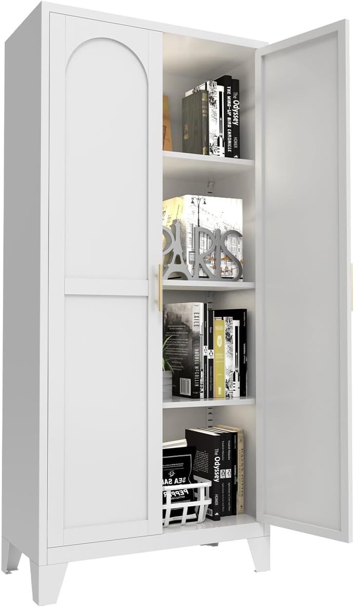 Metal Pantry Cabinet, Kitchen Pantry Storage Cabinets with 2 Door and Adjustable Shelves, Freestanding Cupboard for Kitchen, Dining Room