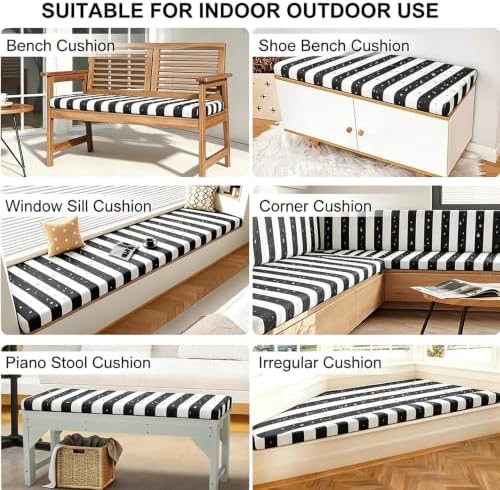 36x18/40x16/48x16 Outdoor Bench Cushion, Water-Resistant Patio Bench Cushions with Ties & Zipper, Non-Slip 2" Thick Bench Seat Cushion for Patio & Garden Furniture(Hazel,45x16x3 in)