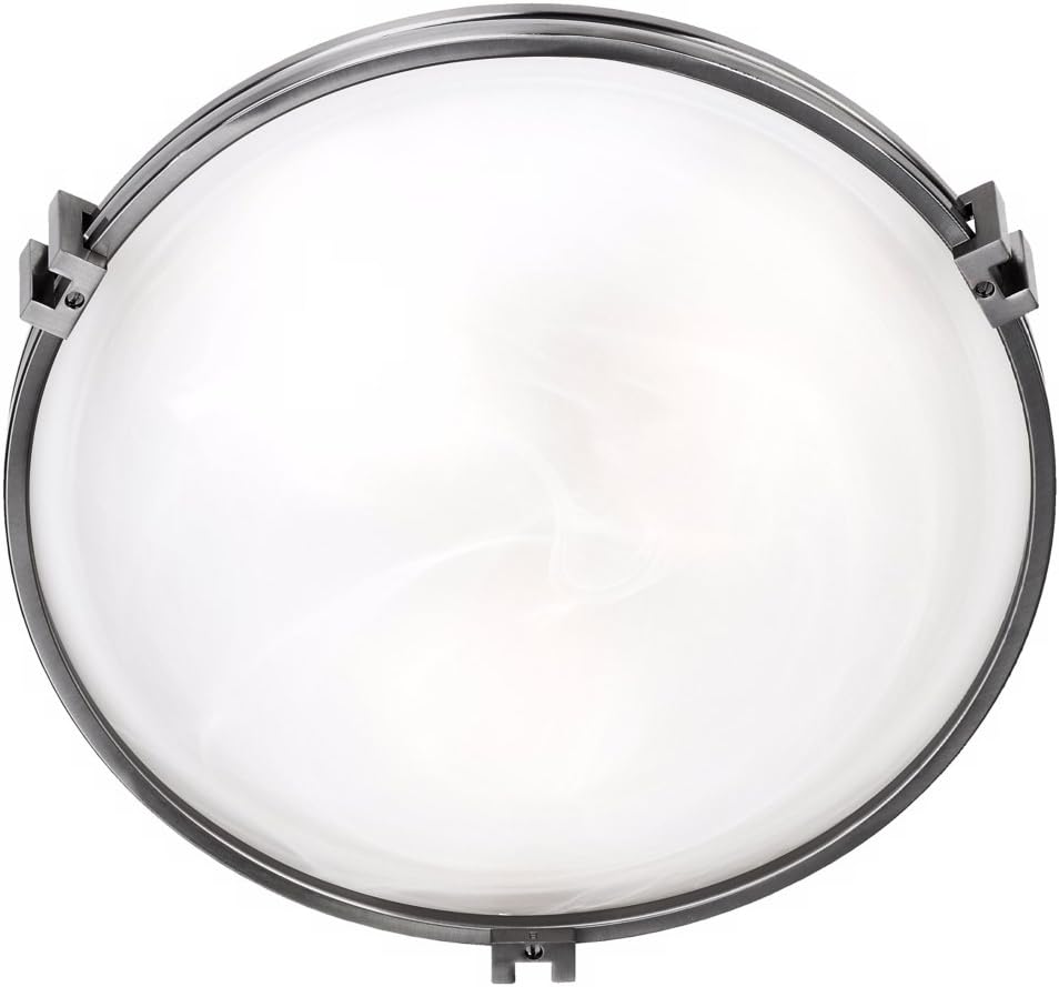 Possini Euro Design Modern Ceiling Light Flush Mount Fixture 16 3/4" Wide Brushed Nickel Silver Metal Marbleized Glass Shade for Bedroom Kitchen Living Room Family Hallway Bathroom House Dining