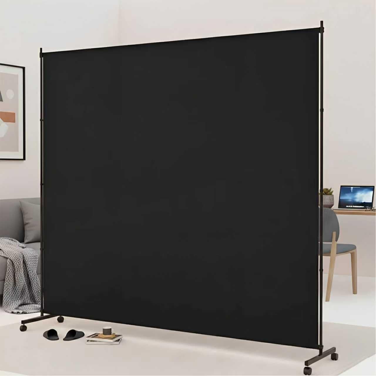 Large Single Panel Room Divider, 73" x 75" Freestanding Privacy Screen with Wheels, Thickened Fabric Partition Wall for Room Separation, Portable Room Separator for Indoor Office, Bedroom,Patio