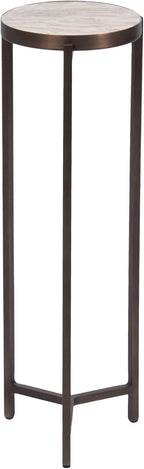 Kate and Laurel Aguilar Modern Round Drink Table, 9 x 9 x 23, Brown Marble and Bronze, Genuine Toronto Marble Accent Table for Use as Indoor Plant Stand or Pedestal Martini Table
