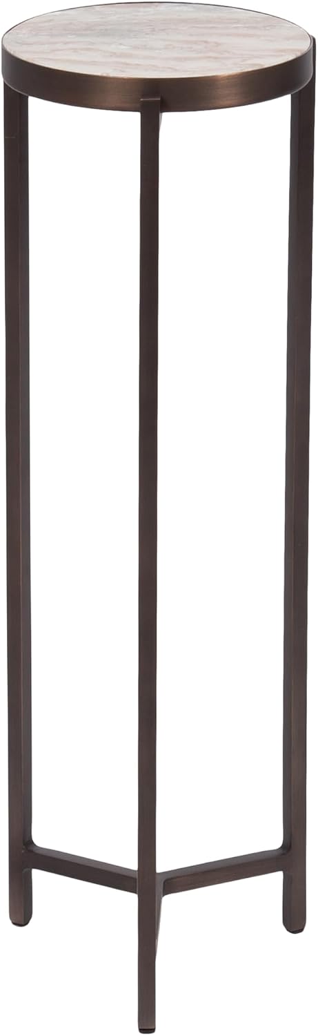 Kate and Laurel Aguilar Modern Round Drink Table, 9 x 9 x 23, Brown Marble and Bronze, Genuine Toronto Marble Accent Table for Use as Indoor Plant Stand or Pedestal Martini Table
