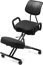 omic Kneeling Chair with Backrest and Armrests, Height and Angle Adjustable Posture Stool for Improved Sitting Position,Cloth Cover Models Black