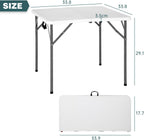 FDW 34" Square Outdoor Dining Table, Foldable Portable Plastic Folding Card Table with Built in Carrying Handle and Height Adjustable for Party and Wedding Use, White