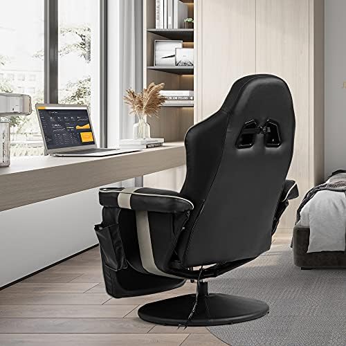 POWERSTONE Gaming Recliner Massage Gaming Chair with Footrest Ergonomic PU Leather Single Sofa with Cup Holder Headrest and Side Pouch, Adjustable Living Room Chair Home Theater Seating (Grey)