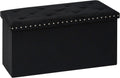 PINPLUS Velvet Storage Ottoman Bench with Foot Rest, Large Long Folding Shoes Stool, Sturdy Space-Saving Furniture for Bedroom Living Room, Black, 30"x15"x15"