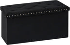 PINPLUS Velvet Storage Ottoman Bench with Foot Rest, Large Long Folding Shoes Stool, Sturdy Space-Saving Furniture for Bedroom Living Room, Black, 30"x15"x15"