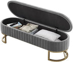 Modern Storage Bench Upholstered Bedside Stool with Metal Legs Modern for Living Room Entryway Entryway(Gris,Large)
