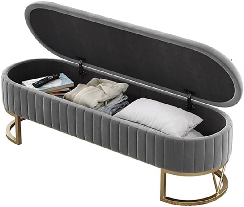 Modern Storage Bench Upholstered Bedside Stool with Metal Legs Modern for Living Room Entryway Entryway(Gris,Small)