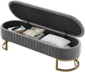 Modern Storage Bench Upholstered Bedside Stool with Metal Legs Modern for Living Room Entryway Entryway(Gris,Small)