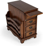 Beaumont Lane Modern Traditional Wooden Side Table, Cherry Veneers, Vintage Oak Finish, 14.5"W x 24"D x 24"H, Magazine Storage, Pull-Out Tray, Adjustable Shelf, Antique Brass Pulls for Living Room or