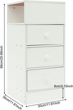 Bedside Cabinet with Drawers White Nightstand Storage Cabinet for Bedroom End Table Study Room Office Night Stand Farmhouse Dresser 11.81×11.81×25.98 Inch