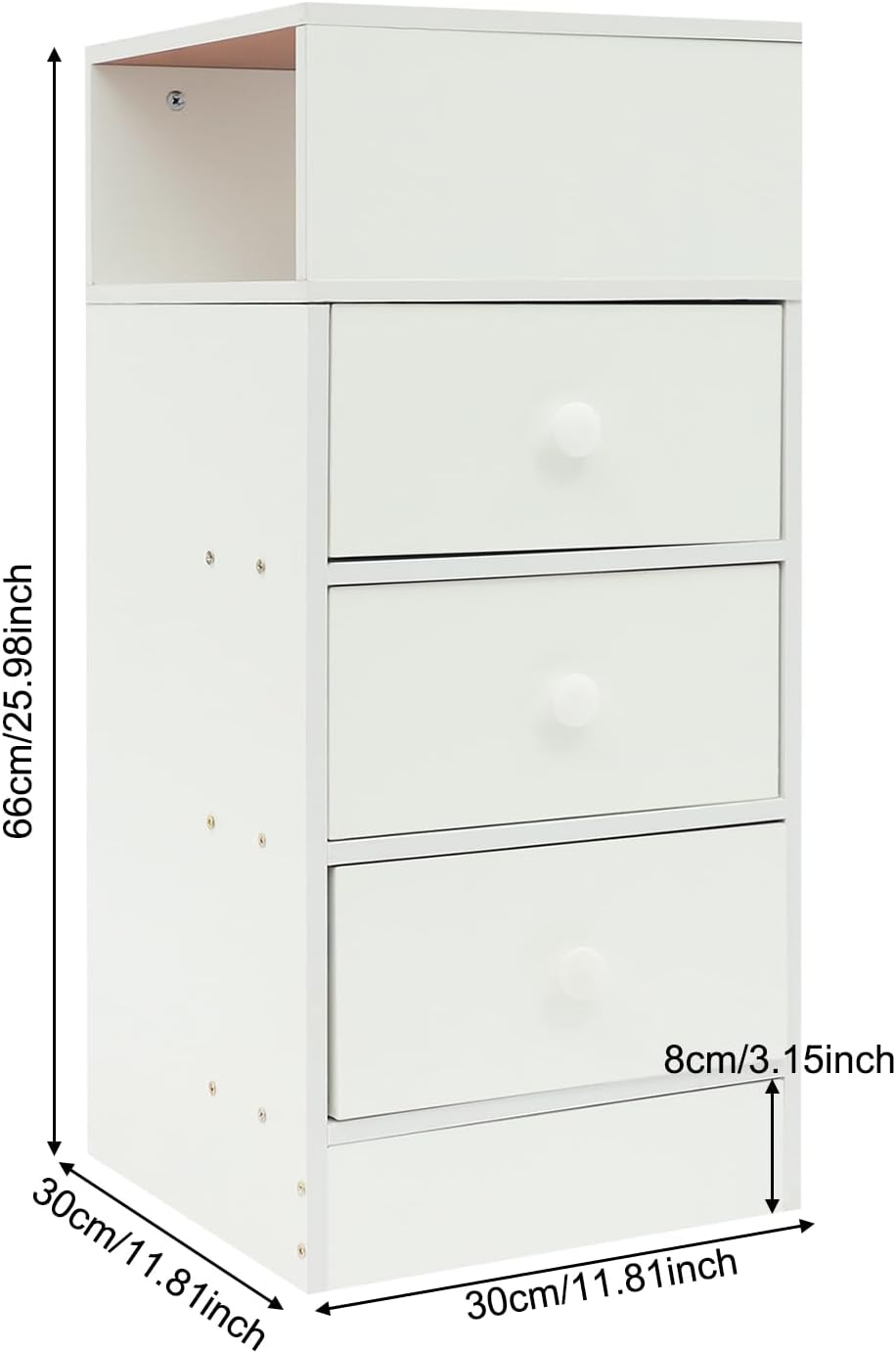 Bedside Cabinet with Drawers White Nightstand Storage Cabinet for Bedroom End Table Study Room Office Night Stand Farmhouse Dresser 11.81×11.81×25.98 Inch