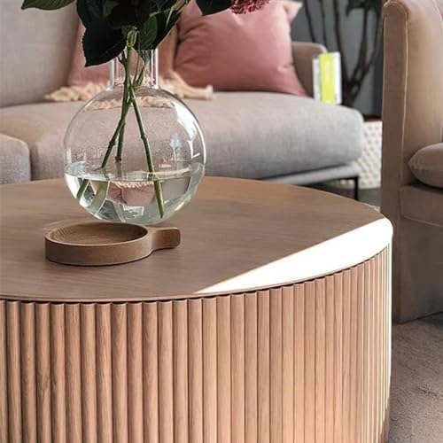 Minimalist Solid Wood Drum End Table, Fluted Round Design, Fully Assembled Nightstand for Living Room, Bedroom, Entryway, Stylish & Functional Accent Furniture