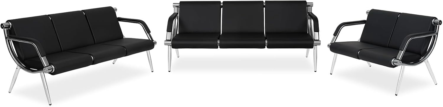 Kinfant Waiting Room Chair- Office Reception Furniture with Armrest and PU Leather Cushion, Office Guest Chair for Waiting Room Airport Hospital Bank Lobby, Black (2 Seat+3 Seat*2), 8 Seats-style1