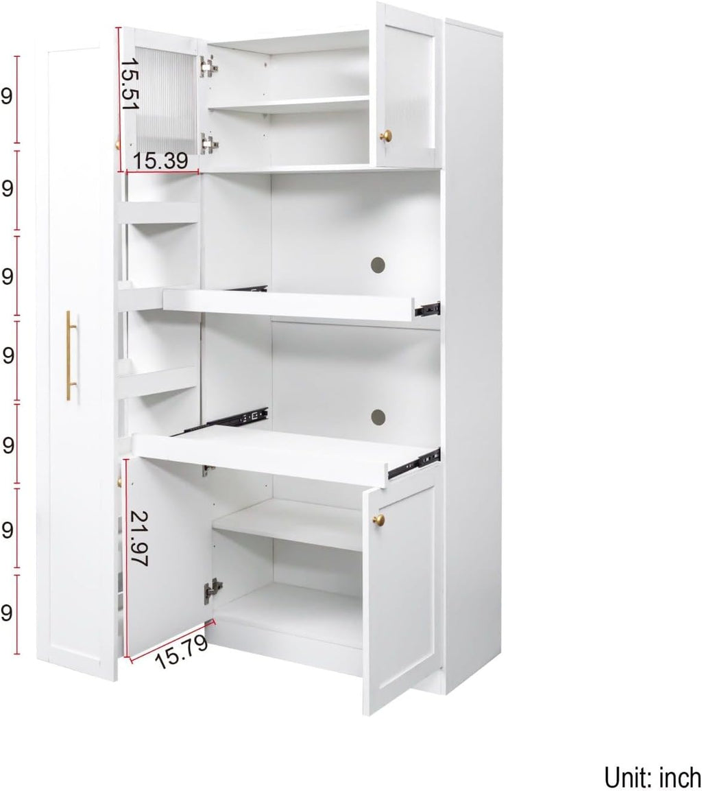 Kitchen Pantry Cabinet with Pull-Out Storage Shelves - Versatile 4-Door Organizer for Kitchen, Dining Room, and More (70.87" H x 43.31" W x 15.75" D), White