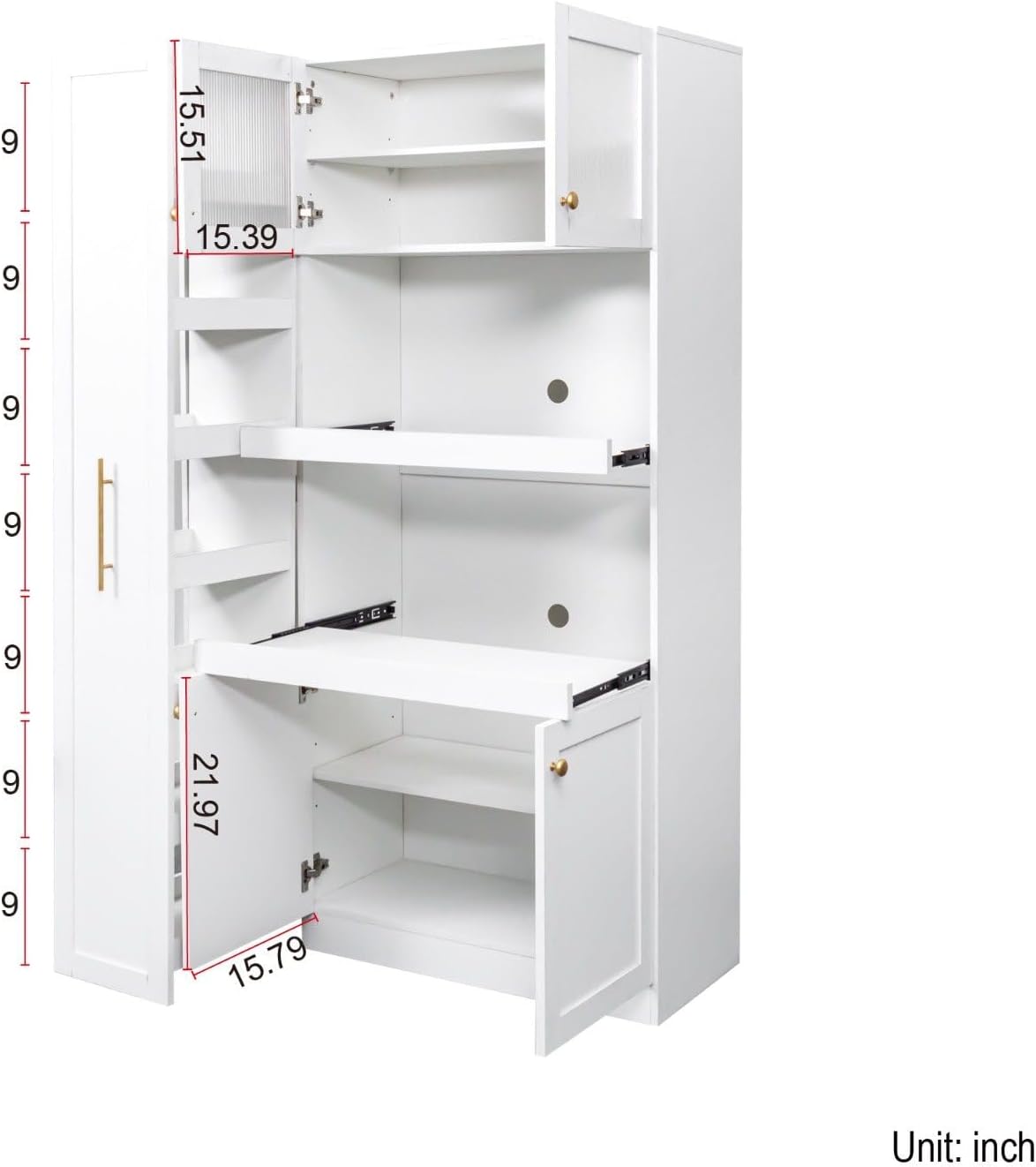Kitchen Pantry Cabinet with Pull-Out Storage Shelves - Versatile 4-Door Organizer for Kitchen, Dining Room, and More (70.87" H x 43.31" W x 15.75" D), White