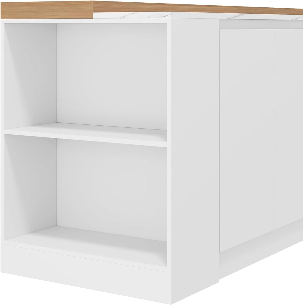 82.7" Large Bar Table Kitchen Station, Home Bar Unit with Lighting, 3 Drawers & 4 Shelves, Bar Cabinets Reception Desk for Home Pub Kitchen Storage, White & Marble Pattern