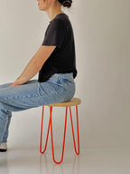 Handmade Minimalist Stool - Colorful Wooden Side Table with Hairpin Legs, Natural Pine Wood Seat with Powder-Coated Metal Legs, Multifunctional Accent Stool for Living Room, Kitchen, Bedroom