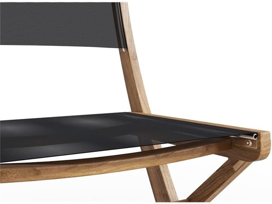 Pemberly Row Contemporary Teak Outdoor Folding Chair, Solid Grade A Teak Wood, Black Finish, Hand-Sanded, Dura Sling Seat, Compact Design, Ideal for Patio, Small Spaces, Extra Seating, Portable
