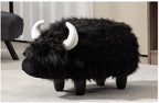 Pemberly Row Harry the Cow Storage Ottoman, Black Faux Fur Upholstery, Wood Frame, Hidden Storage, 14.96" W x 24.8" D x 14.56" H, Kids' Room, Playroom, or Living Room Furniture