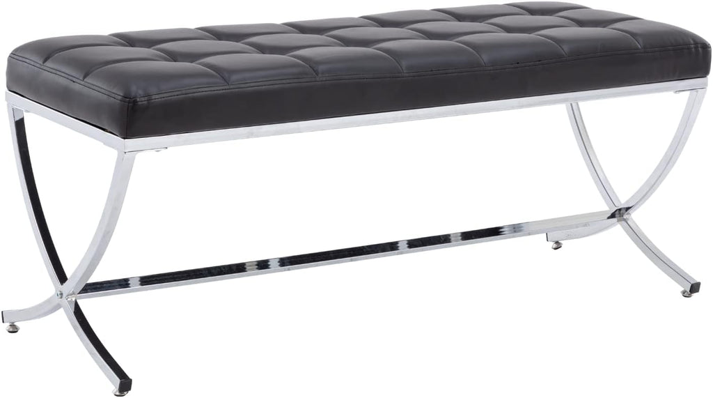 HEAH-YO Modern Dining Bench for Table, Button Tufted Ottoman Bench with Metal Legs, Upholstered PU Faux Leather Footstool for Living Room Entryway, Black