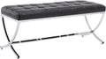 HEAH-YO Modern Dining Bench for Table, Button Tufted Ottoman Bench with Metal Legs, Upholstered PU Faux Leather Footstool for Living Room Entryway, Black