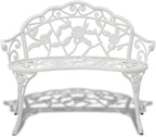 Outdoor Garden Bench 39.4 Inch White Metal Park Seat Cast Aluminum and Iron Floral Motif Furniture for Patio Backyard Porch Seating for 2 People