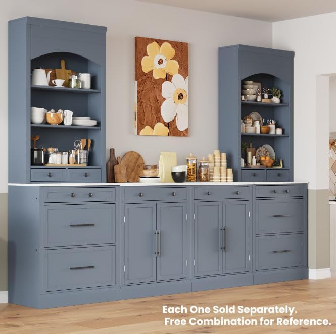 Freestanding Kitchen Pantry,Buffet Food Storage,Coffee Bar Cabinet with Drawer, 2 Adjustable Shelves and 2 Door Shelves,for Kitchen Dining Room (Gray@R)