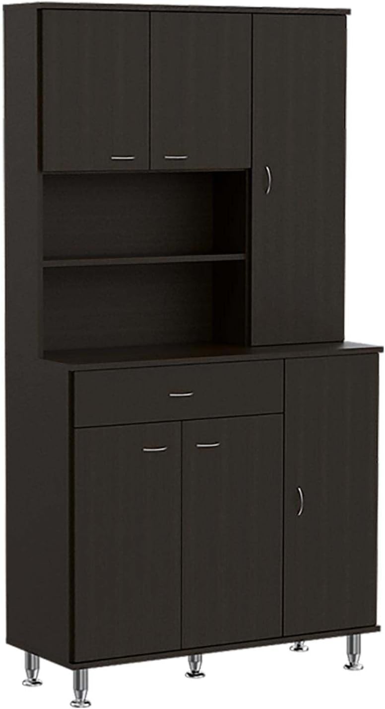 Tuhome Della 90 Kitchen Pantry, One Drawer, Multiple Cabinets, Two Open Shelves Black