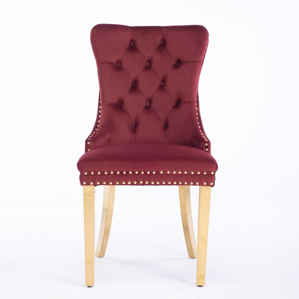 Aoowow Velvet Upholstered Dining Chairs Set of 2, Wingback Armless Side Chairs Button Tufted with Solid Wood Legs for Kitchen Dining Room (Burgundy-Chrome)