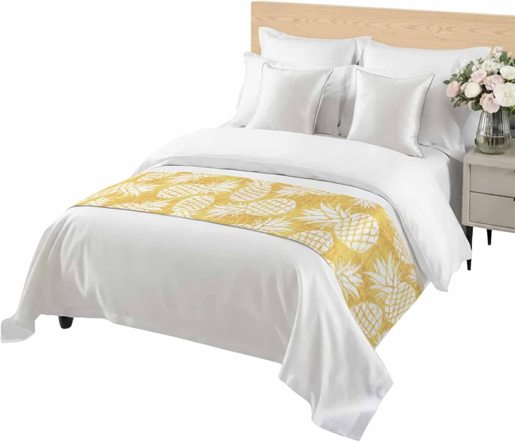 Yellow Pineapple Bed Runner Scarf King Size, Tropical Summer Botanical Fruits Luxury Bed Throw Runners & Scarves for Twin Full Queen King Foot of Beds, Bedroom Hotel Wedding Room Decoration, 94"x20"