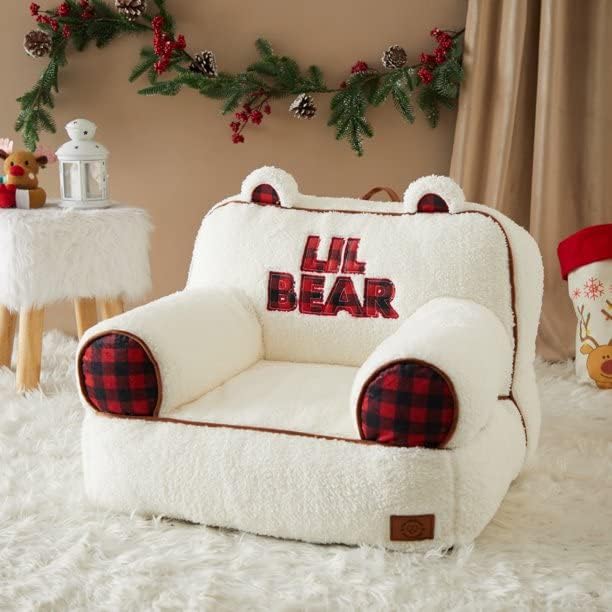 Dearfoams White and Red Lil Bear Sherpa Plush Bean Bag Chair with Novelty Ears Large