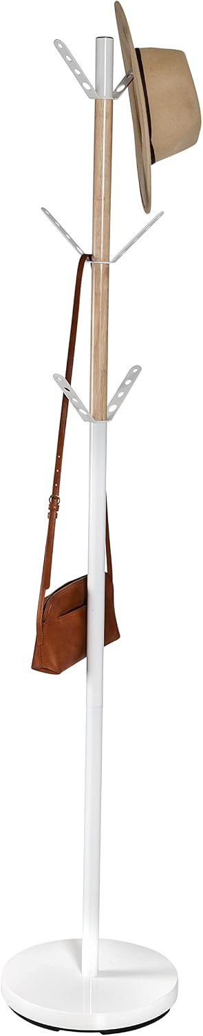 Honey-Can-Do Standing Coat Rack/Entryway Coat Rack Tree, White With Wood Accents