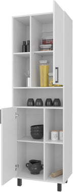 White Kitchen Pantry with Open Storage and 2 Doors,for Kitchen