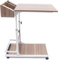 Shaped End Table Adjustable Height C Table with Wheels with Storage Wooden Snack Side Mobile Couch Table for Living Room Bedroom Study Rooms, Dormitories
