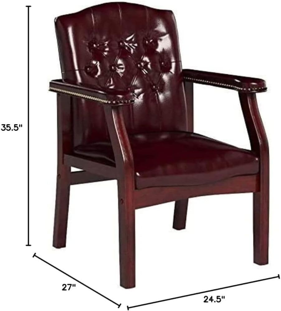Ivy League Set of 2 Executive Guest Chair in Burgundy Vinyl Wood Frame Office Visitor Dual Chair with Mahogany Finish Comfortable Reception Seating for Office or Waiting Room
