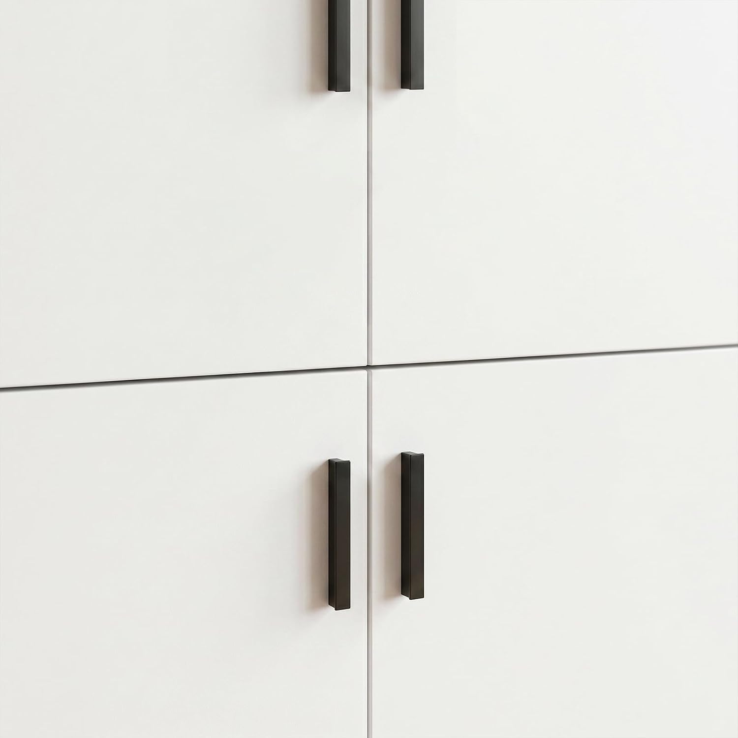 AGOTENI 94.5”H Tall Kitchen Pantry Cabinet with 4 Doors & 4 Shelves, Modern Kitchen Pantry with Adjustable Shelf, Black Handles, Cupboard for Kitchen Dining Room, White