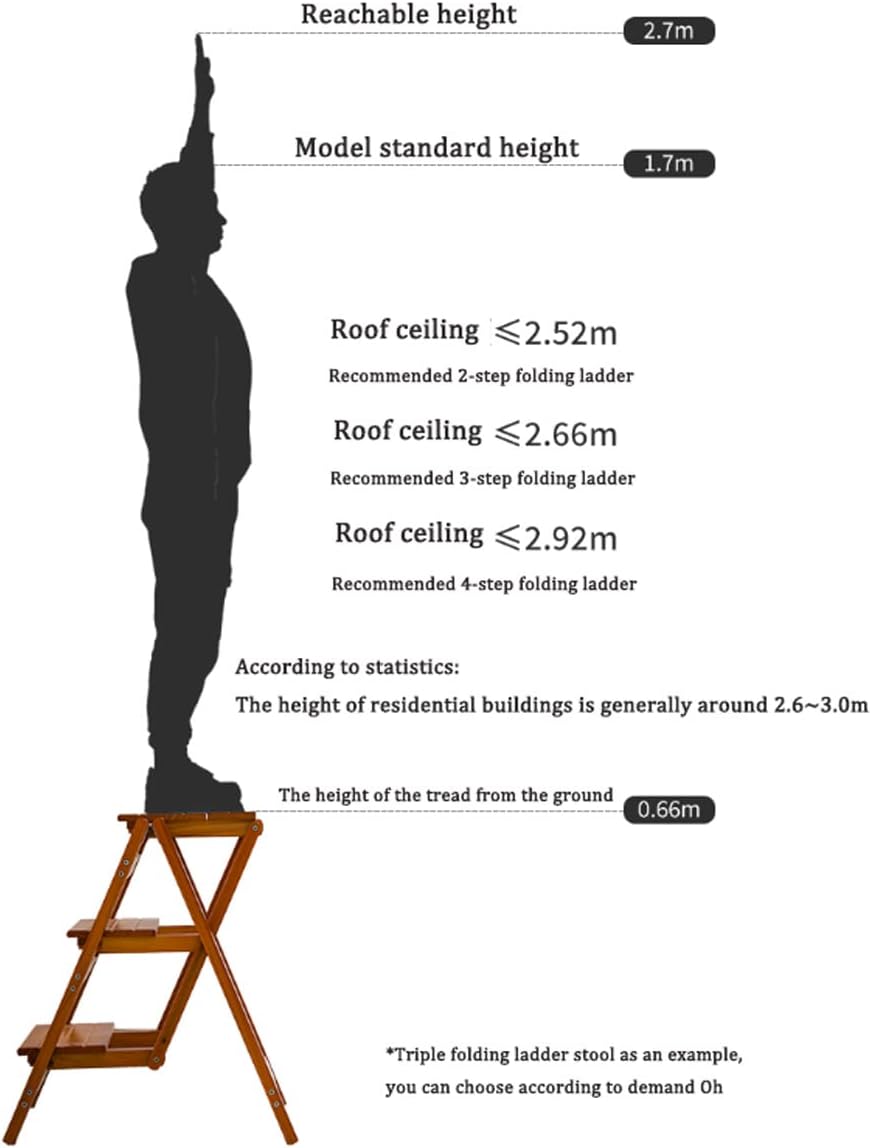 4-Step Folding Ladder Stool - 330 lb Capacity, Solid Pine Wood, Anti-Slip Steps, Space-Saving Foldable Design for Home Kitchen - Lightweight Step Stool for Adults (Walnut Finish)
