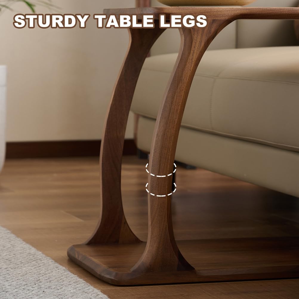 Solid Wood Side Table with Sturdy Base, C Shaped End Table for Couch,Couch Tables That Slide Under,2 Tier End Tables for Small Spaces, Living Room, Bedroom